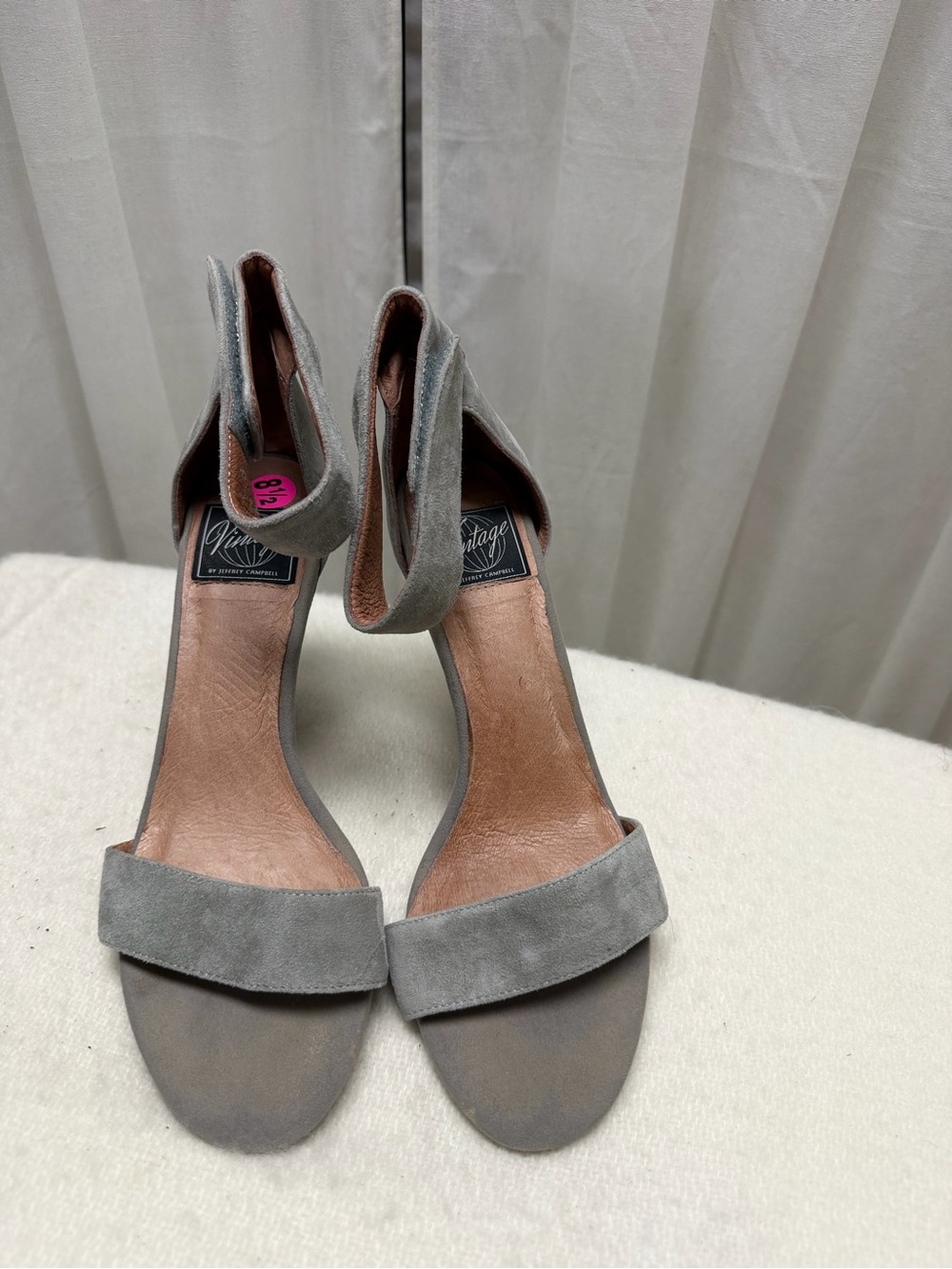 Vintage by Jeffrey Campbell Gray Suede Open-Toe Ankle Wrap Heels